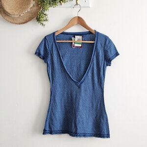 Self Esteem Junior Large Blue Ribbed Deep V Neck Top NWT Y2K Made in USA